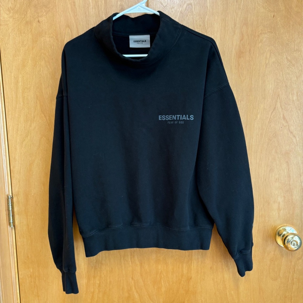 Essentials Fear of God Mock Neck Sweatshirt Mens XS Black Logo Pullover Fleece